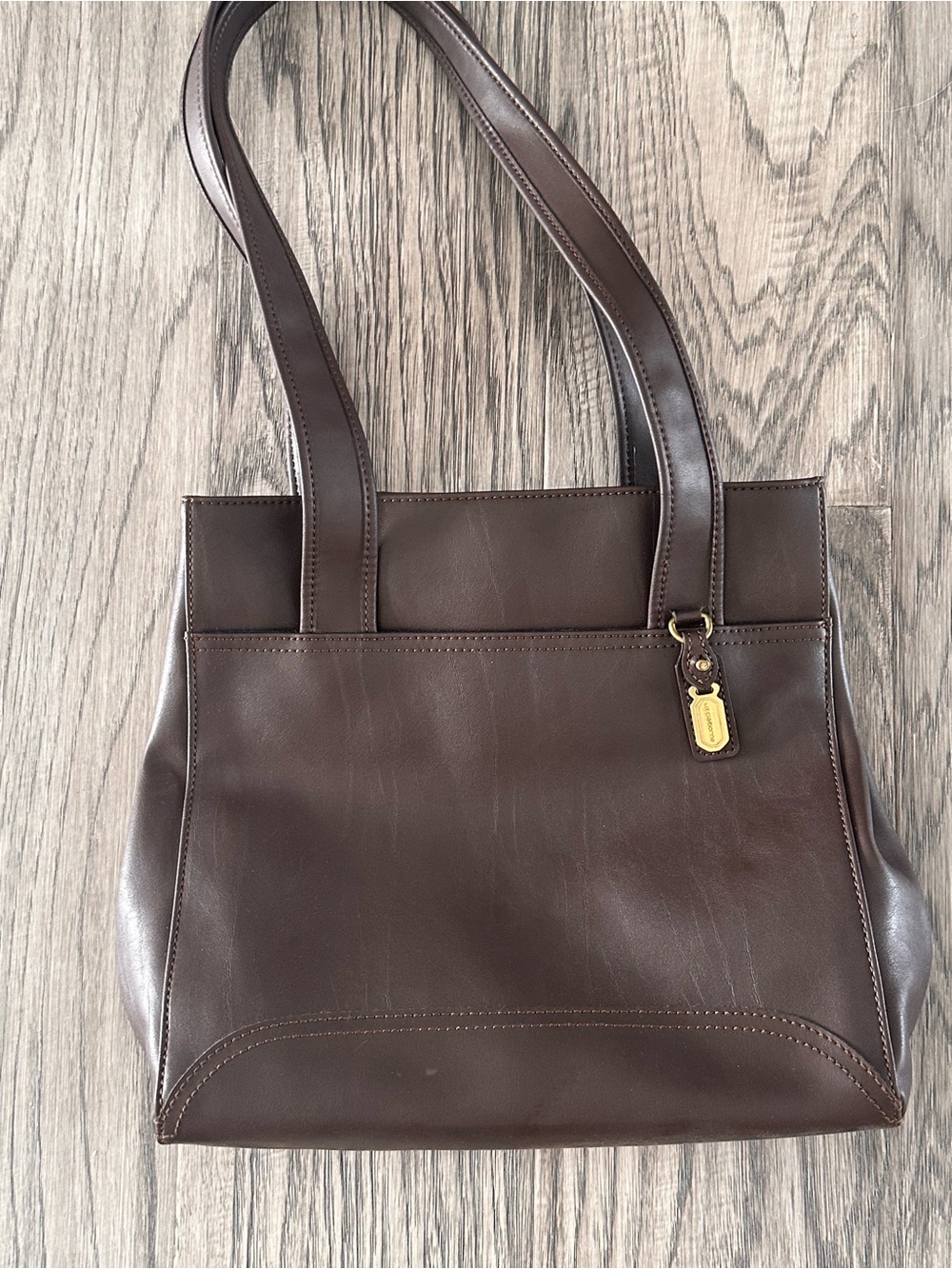 Liz Claiborne Vintage Dark Brown Leather Satchel with Gold Charm